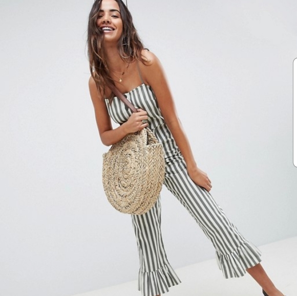 ASOS Pants - Asos striped jumpsuit frill hem square neck